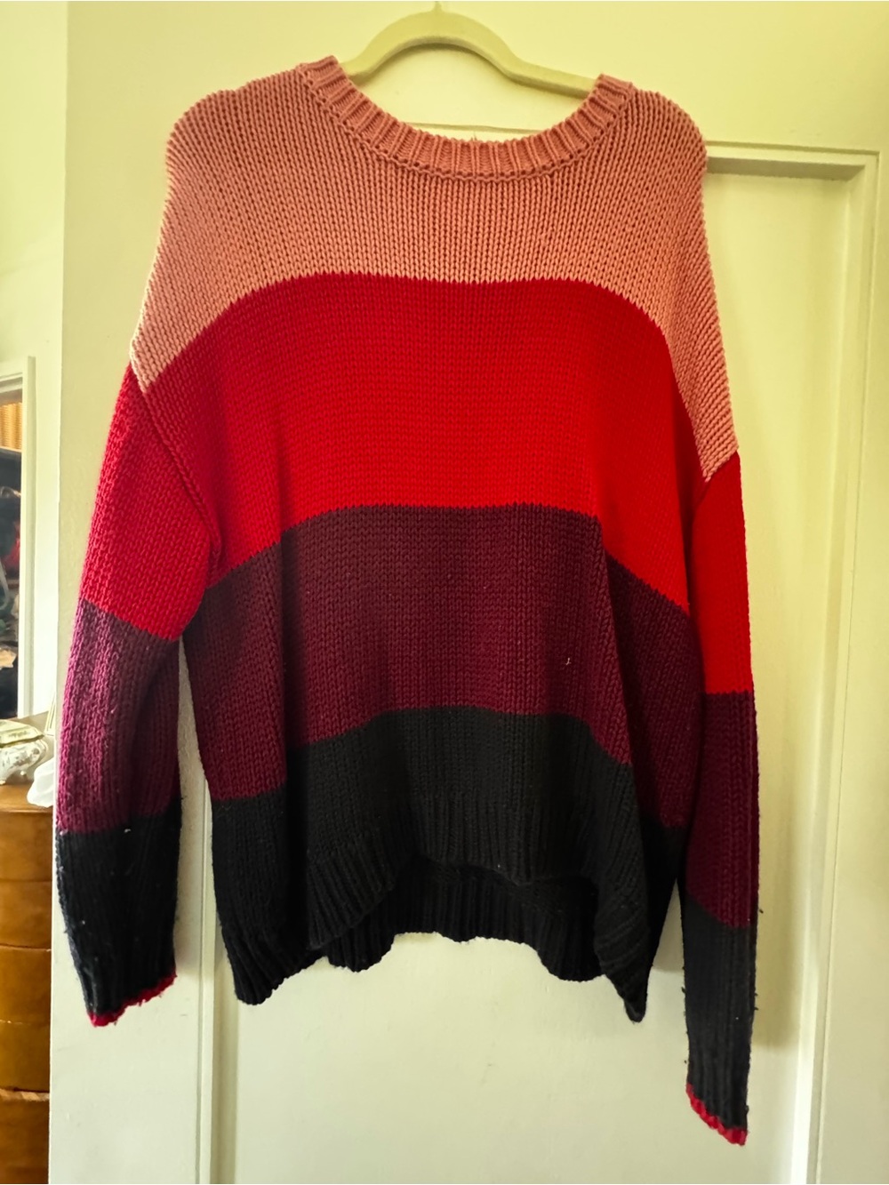 Sundry Pink Red Burgundy Black Colorblock Crewneck Sweater